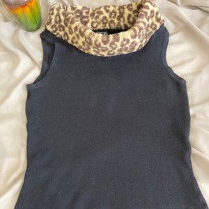 INC Vintage Tank Top with Faux Fur Leopard Collar